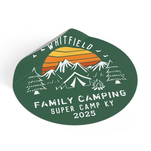 Adesivo Viagem de Campanha de Férias Familiares (Family Vacation Camping Trip Classic Round Sticker)