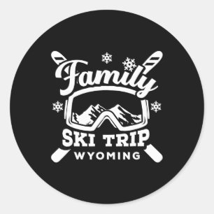 Adesivo Viagem de Esqui Retro Família Wyoming Grupo de Nev