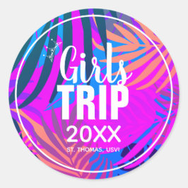 Adesivo Viagem de Meninas Tropicais com Coroa, Ano e Nome
