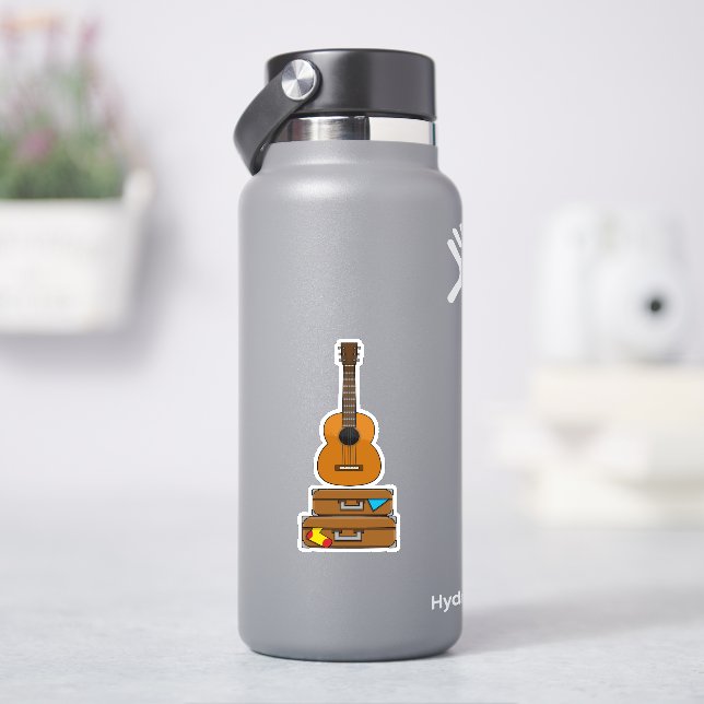 Adesivo Viagem Feliz com Bagagem e Guitarra (HidroFlask)