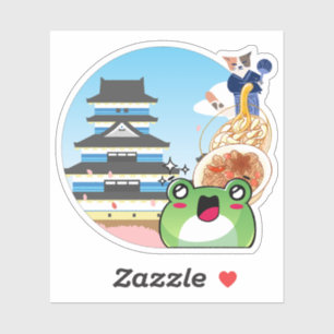 Adesivo Viagem Gourmet pelo Japão com Gato e Sapo