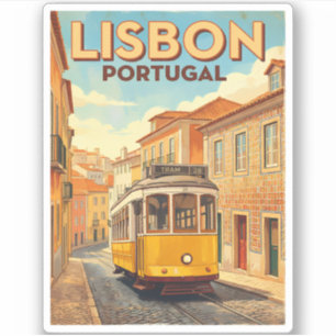 Adesivo Viagem Retro Vintage Lisboa Portugal Bonde Amarelo