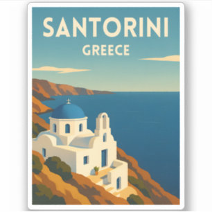 Adesivo Viagem Retro Vintage Santorini Grécia Beira-Mar