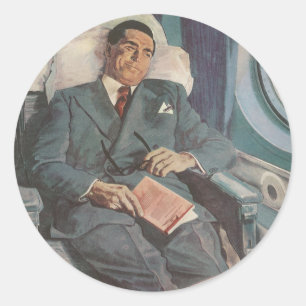 Adesivo Viagens de Negócios Antigas, Lendo no Avião