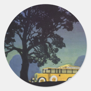 Adesivo Viagens vintage, Alemanha, ônibus amarelo à noite