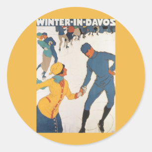 Adesivo Viagens Vintage, Art Deco, Inverno Davos Suíça
