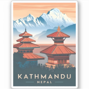 Adesivo Viagens vintage do Templo de Catmandu Nepal Retros