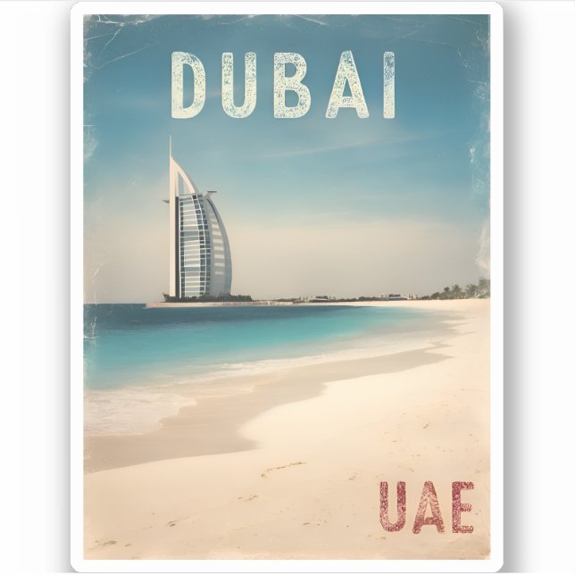Adesivo Viagens vintage Dubai UAE Beach Retro Scense (Frente)