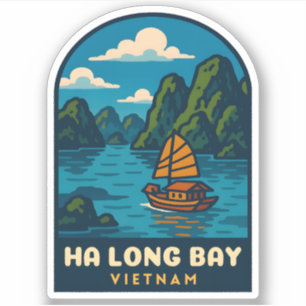 Adesivo Viagens vintage Ha Long Bay Vietnã Retrocício