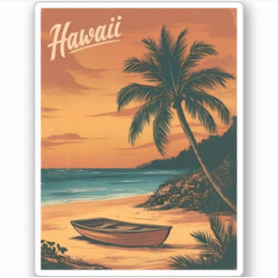 Adesivo Viagens vintage Hawaii Beach Sunset Retro Scenario
