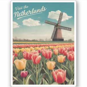 Adesivo Viagens vintage Holandesas Tulipas Retrocêntricas