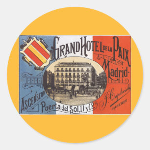 Adesivo Viagens vintage, hotel grande Paix, Madrid,