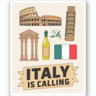 Adesivo Viagens vintage Itália Icônico Símbolos Nacionais 