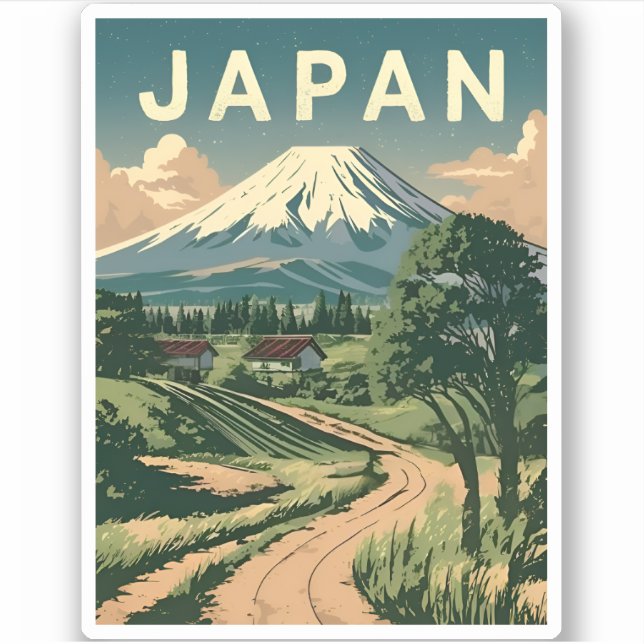 Adesivo Viagens vintage Japão Monte Fuji - Cenário Retroat (Frente)