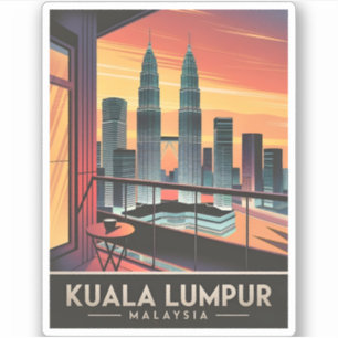 Adesivo Viagens vintage Kuala Lumpur Malásia Sunset Retro