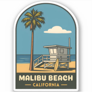 Adesivo Viagens vintage Malibu Beach California Coast Retr