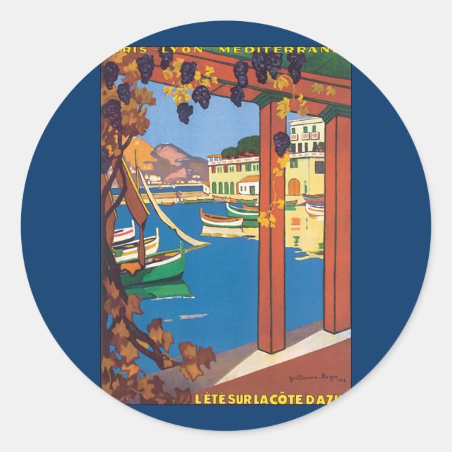 Adesivo Viagens vintage, Mar Mediterrâneo da Riviera Franc (Frente)