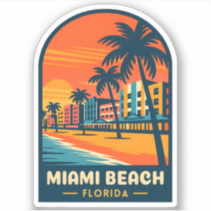 Adesivo Viagens vintage Miami Beach Florida Sunset Seaside