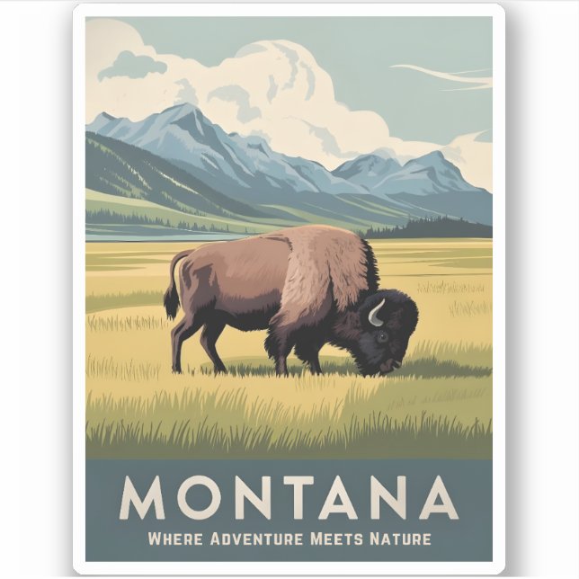 Adesivo Viagens vintage Montana Bison Wildlife Retro Scens (Frente)