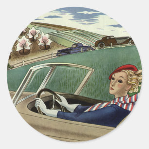Adesivo Viagens vintage, mulher elegante no carro