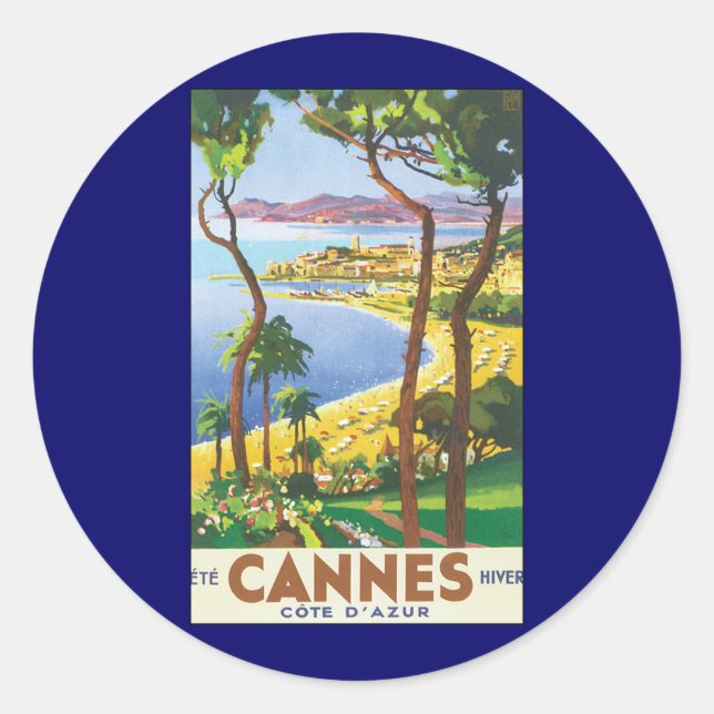 Adesivo Viagens vintage, Praia em Cannes, França (Frente)