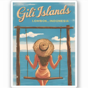 Adesivo Viagens vintage Retro Gili Islands Lombok Indonési