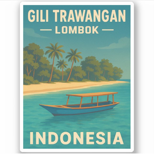 Adesivo Viagens vintage Retro Gili Trawangan Indonésia (Frente)