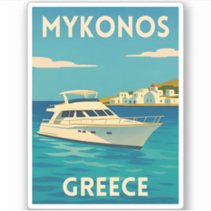Adesivo Viagens vintage Retro Mykonos Ilha Grécia