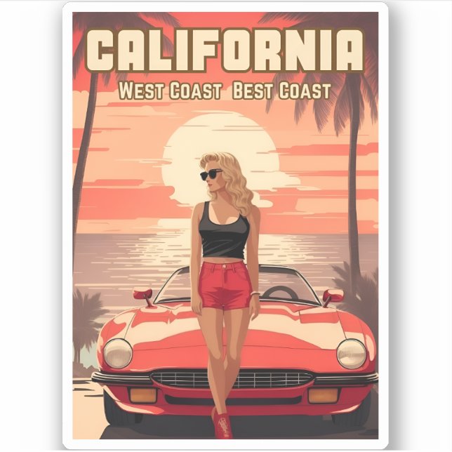 Adesivo Viagens vintage Retrowave 80s California Sunset (Frente)