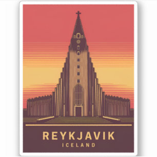 Adesivo Viagens vintage Reykjavik Islândia Hallgrimskirkja