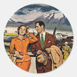 Adesivo Viagens vintage, turistas na pista do aeroporto de
