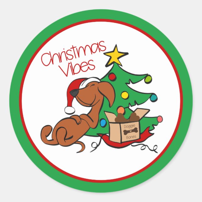 Adesivo Vibes de Natal Vachshund Dog Sticker (Frente)