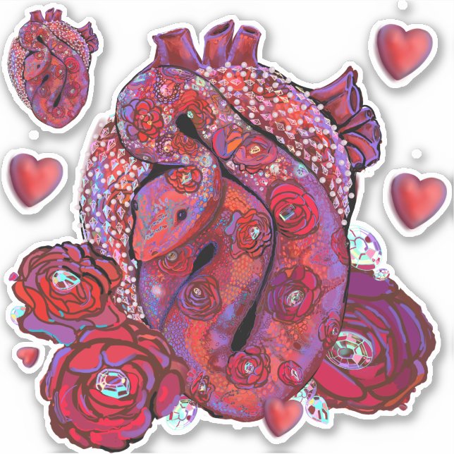 Adesivo Víbora Gemstone com Rosas e Corações (Frente)