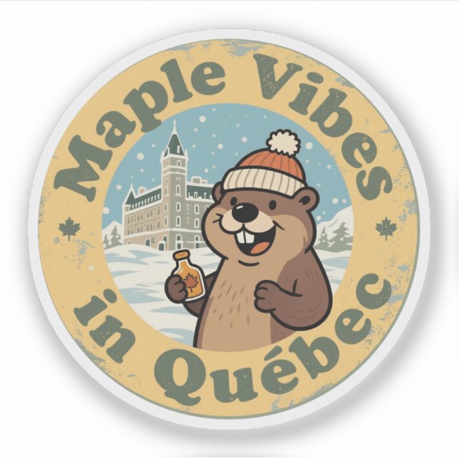 Adesivo Vibrações de Maple em Québec com um Castor Diverti (Frente)
