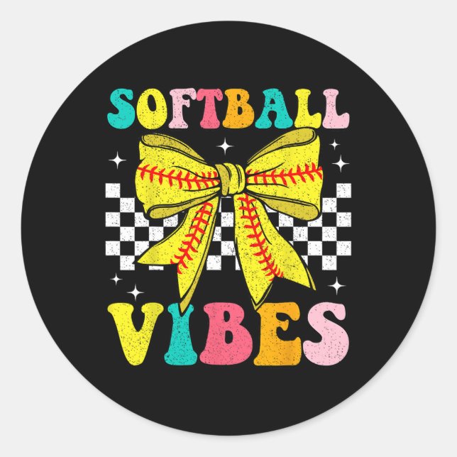 Adesivo Vibrações de Softball Coquette Bow Dia de Jogo de  (Frente)