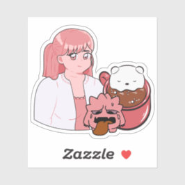 Adesivo Vibrações do Café da Segunda-feira – Garota Kawaii