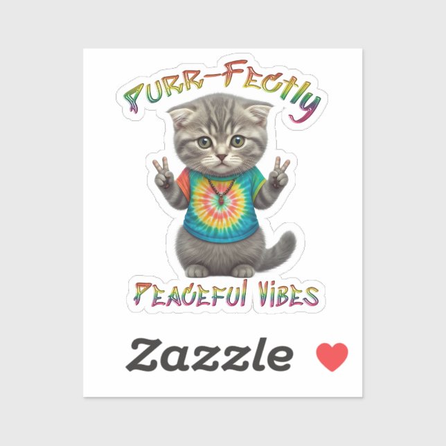 Adesivo Vibrações Pacíficas de Gatinho Boho Hippie  (Folha)