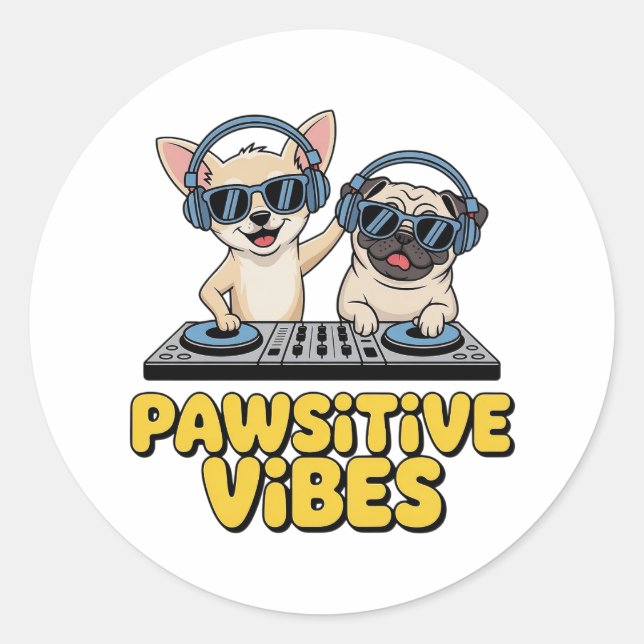 Adesivo Vibrações Pawsitivas Dj Cães (Frente)