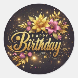 Adesivo Vibrant black floral birthday sticker 