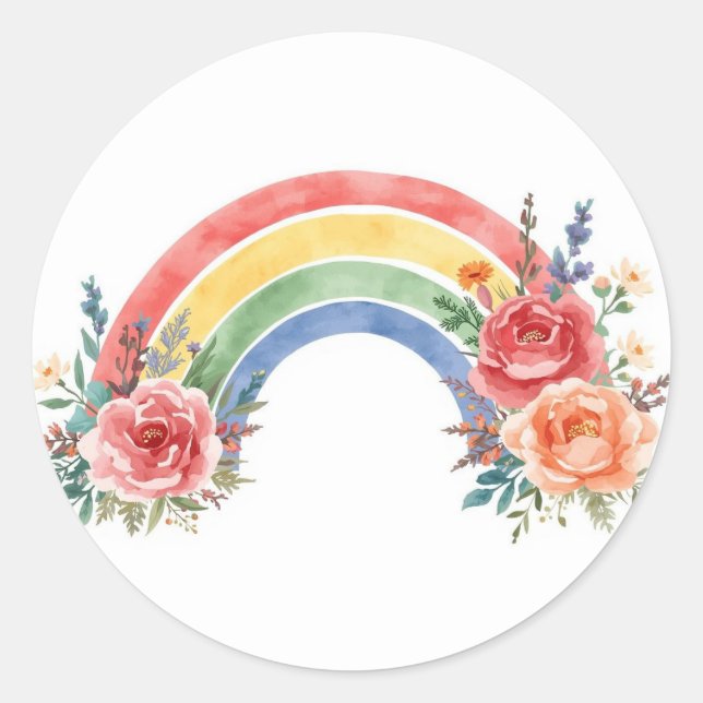 Adesivo Vibrant Floral Rainbow Watercolor Birthday Sticker (Frente)