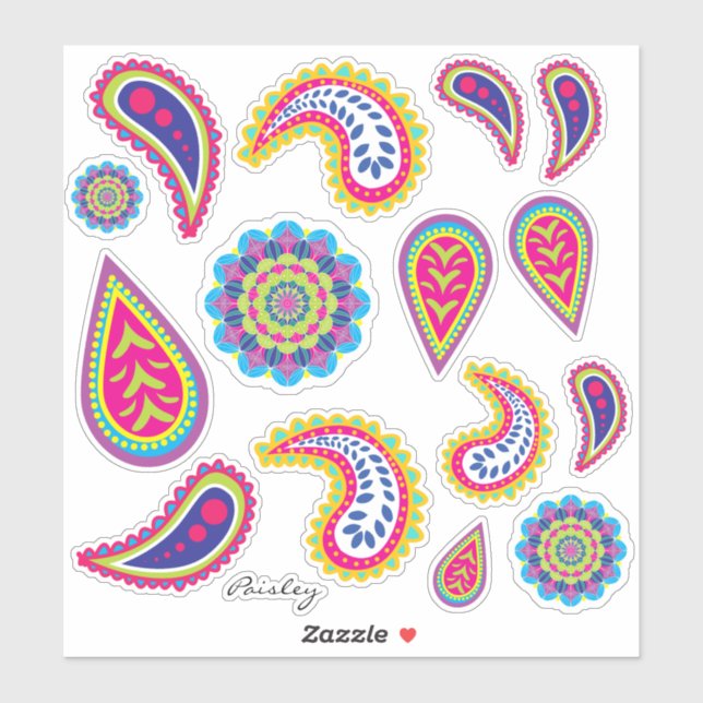 Adesivo Vibrant Neon Modern Paisley & Mandalas (Folha)