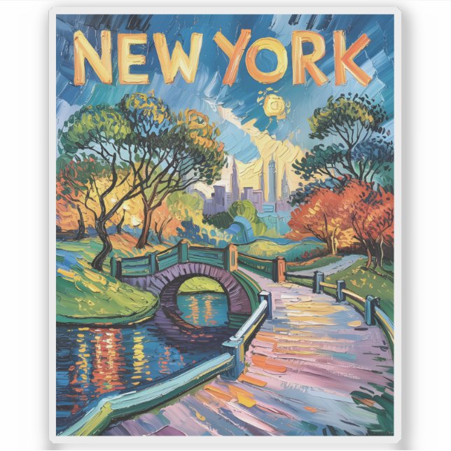 Adesivo Vibrant New York Central Park USA Van Gogh Style (Frente)