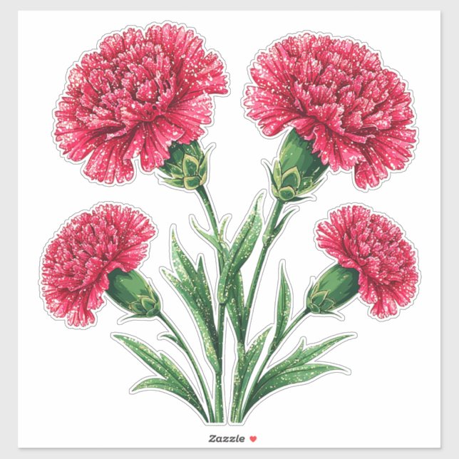 Adesivo Vibrant Pink Carnations With Green Stems (Folha)