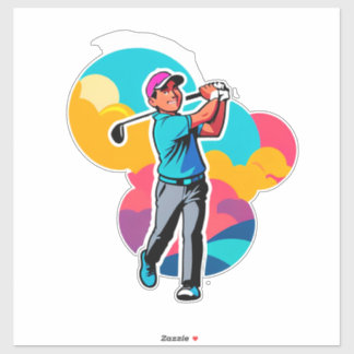 Adesivo Vibrant Pop-Art Golfer Swinging a Driver on Green