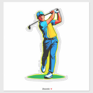 Adesivo Vibrant Pop-Art Golfer Swinging a Driver on Green