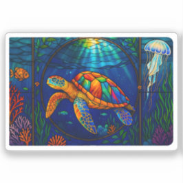 Adesivo Vibrant Stained Glass Sea Turtle Ocean Design
