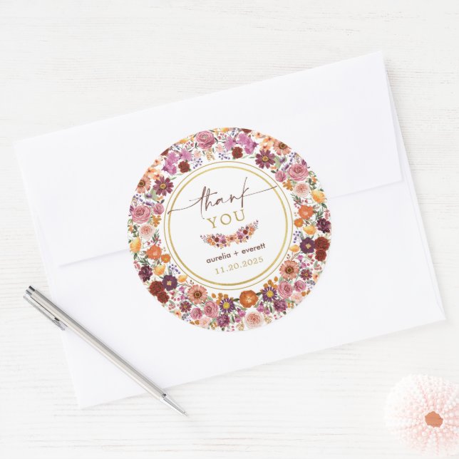 Adesivo Vibrant Wildflower Meadow Wedding Obrigado (Envelope)