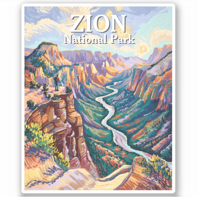 Adesivo Vibrant Zion National Park Canyon River Hiking Art (Frente)