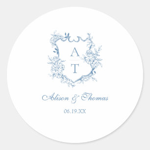 Adesivo Vibrante Blue Monograma Crest Casamento Envelope S