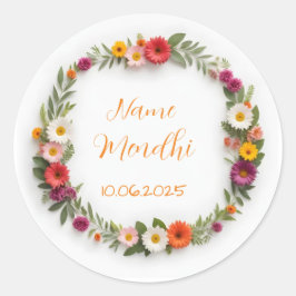 Adesivo Vibrante floral, vinhetas de favores